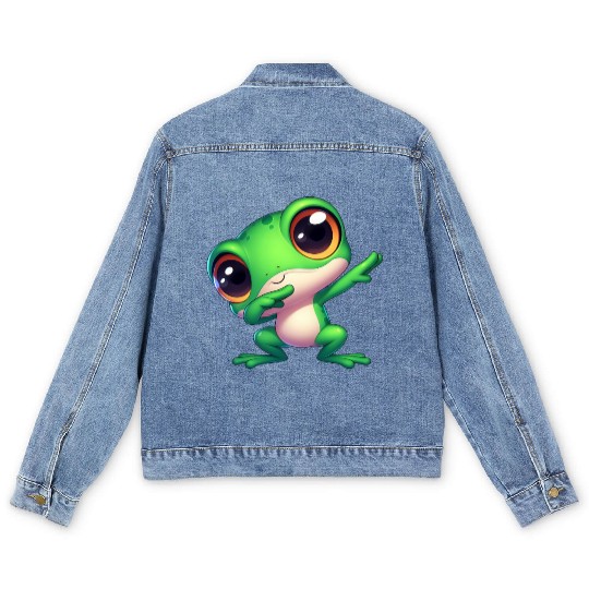 Cute frog dab gamer animal cartoon meme Men's Denim Jackets