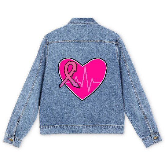 Breast Cancer Awareness Heart Design Men's Denim Jackets