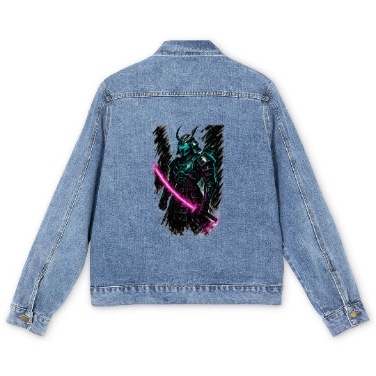 Neon Samurai Warrior Illustration Men's Denim Jackets