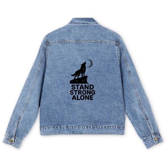 Stand Strong Alone – Lone Wolf Cliff Design Men's Denim Jackets