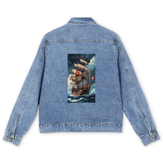 Historical Pirate Ship Adventure Design Men's Denim Jackets