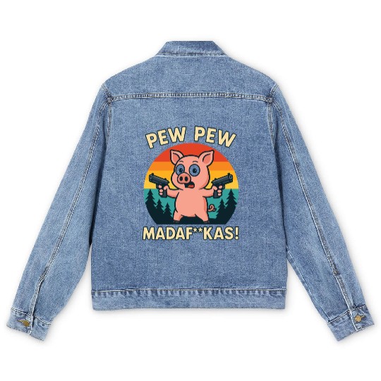 Pew Pew Pig with Guns Men's Denim Jackets