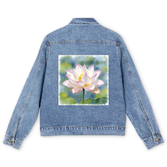 Serene Water Lily Floral Print Men's Denim Jackets