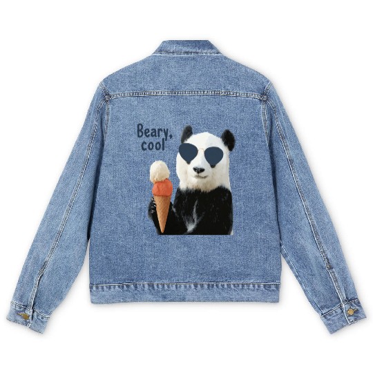 Cool Panda with Sunglasses and Ice Cream Men's Denim Jackets