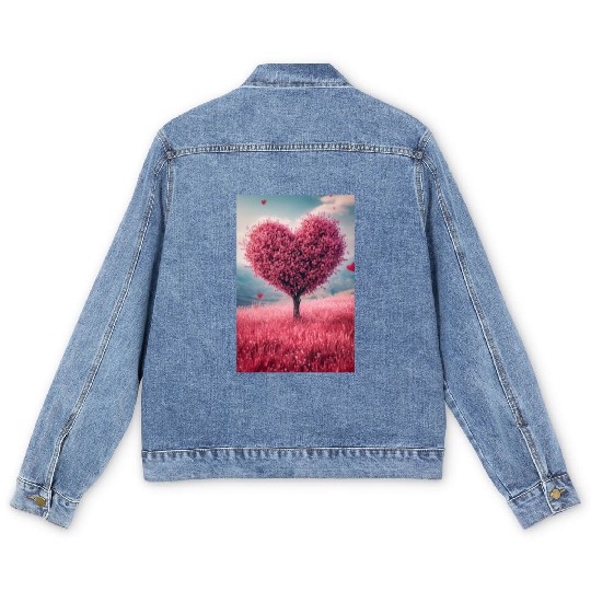 Romantic Heart Tree in Bloom Men's Denim Jackets
