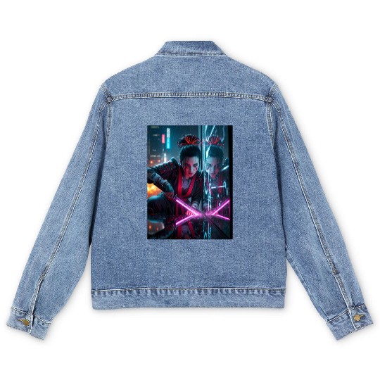 Cyberpunk Samurai Girl Men's Denim Jackets
