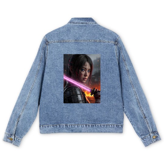 Cyberpunk Samurai Girl Men's Denim Jackets