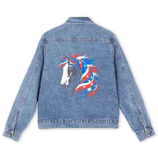 Patriotic Pony with Stars and Stripes Mane Men's Denim Jackets