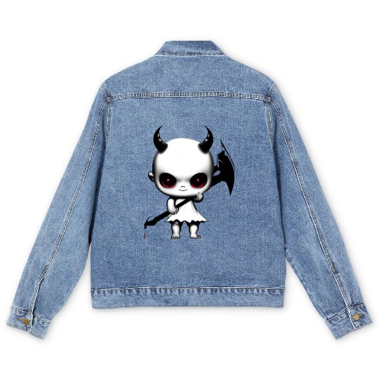 Cute Demon Baby with Horns and Bat Wings Men's Denim Jackets