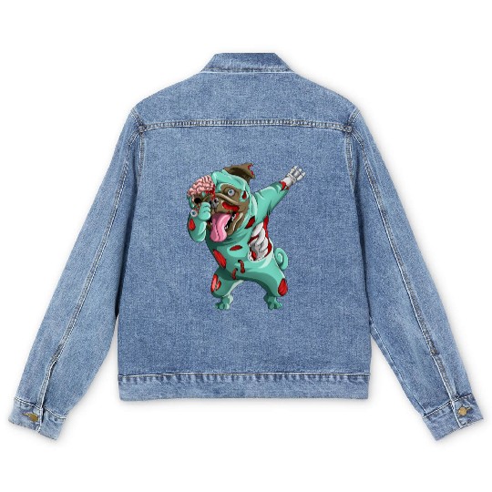 Dabbing Zombie Pug Cute Halloween Pugs Funny Dab  Men's Denim Jackets