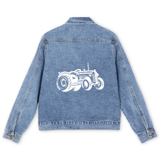 Tractor Silhouette Farmer Agriculture Men's Denim Jackets