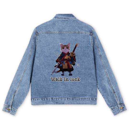 Samurai Cat Illustration for Apparel Men's Denim Jackets