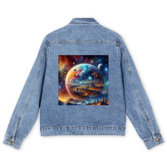 Futuristic Sci-FI Fantasy with Alien Planet Men's Denim Jackets