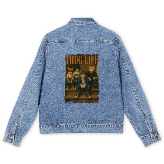 Thug Life Cats Funny Gangsta Street Style Men's Denim Jackets