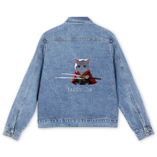 Mythic Warrior Cat with Swords Men's Denim Jackets