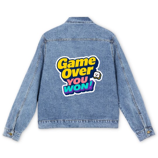 Game Over You Won Motivational Sticker Men's Denim Jackets