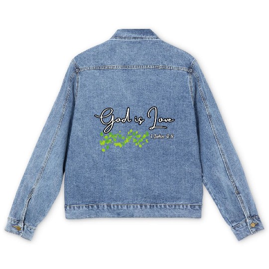 God is Love Biblical Leaf Design Men's Denim Jackets