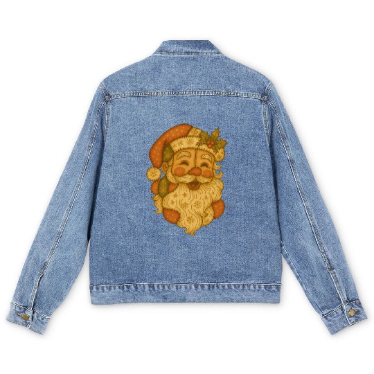 Patchwork Santa Face Vintage Christmas Folk Art Men's Denim Jackets