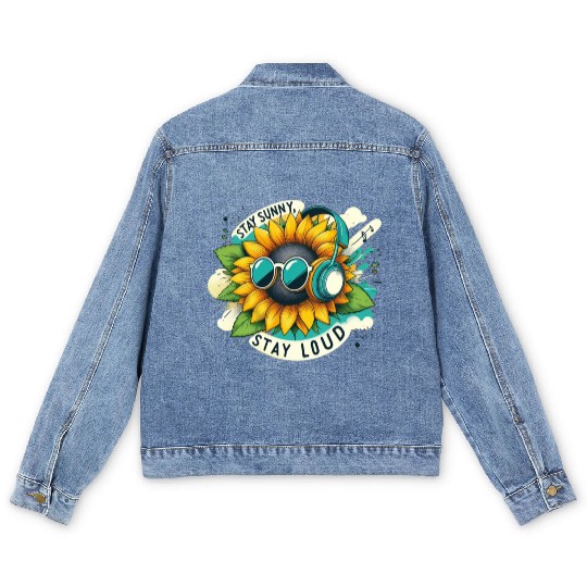 Sunflower with Sunglasses and Headphones Men's Denim Jackets