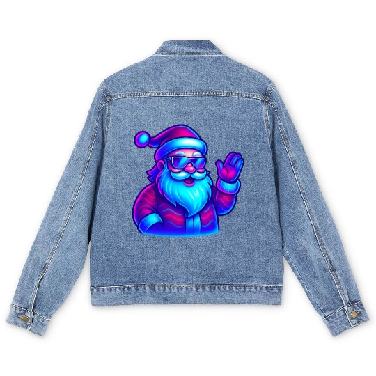 Neon Santa Claus Cyberpunk Christmas Men's Denim Jackets