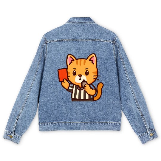 Referee Cat – Funny Soccer Whistle Cat Men's Denim Jackets