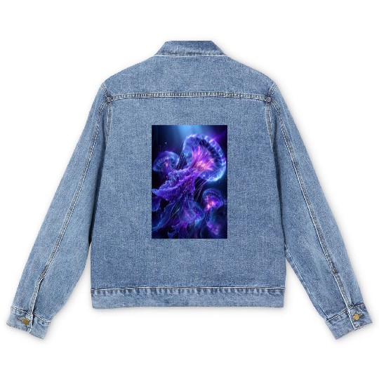Neon Glow Jellyfish Men's Denim Jackets