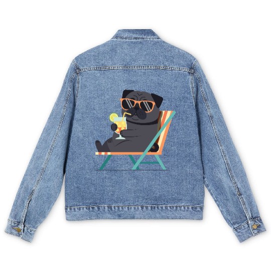 Chill Pug with Sunglasses and Lemonade Men's Denim Jackets