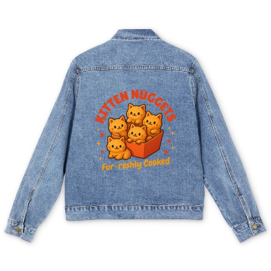 Cute Kitten Nuggets – Funny Food Cat Men's Denim Jackets