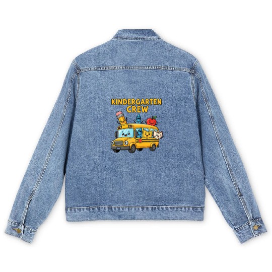 Kindergarten Crew School Bus Illustration Men's Denim Jackets