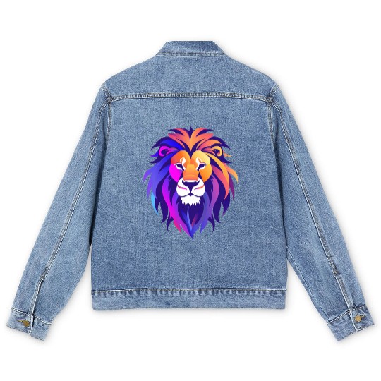 Vibrant Royal Lion Portrait Men's Denim Jackets