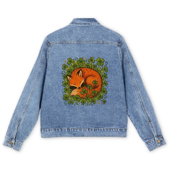 Fox Sleeping in Clover Peaceful Nature Art Men's Denim Jackets