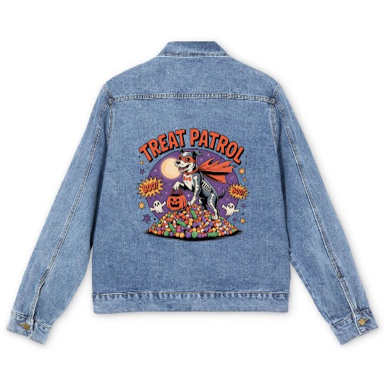 Halloween Trick or Treat Puppy Design Men's Denim Jackets