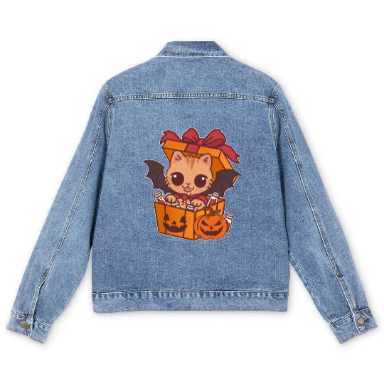Halloween Cat with Potion Gift Box Men's Denim Jackets