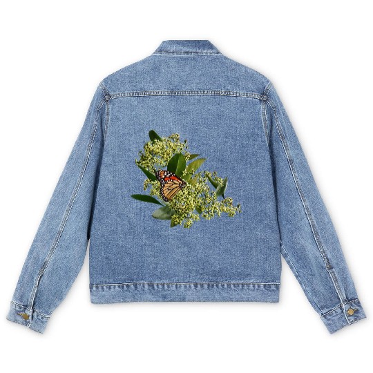 Monarch Butterfly on Euonymus Men's Denim Jackets