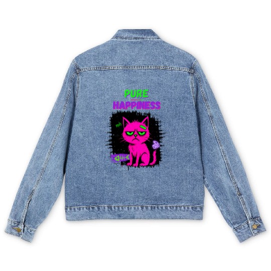 Neon Grumpy Cat – Pure Happiness Graphic Men's Denim Jackets