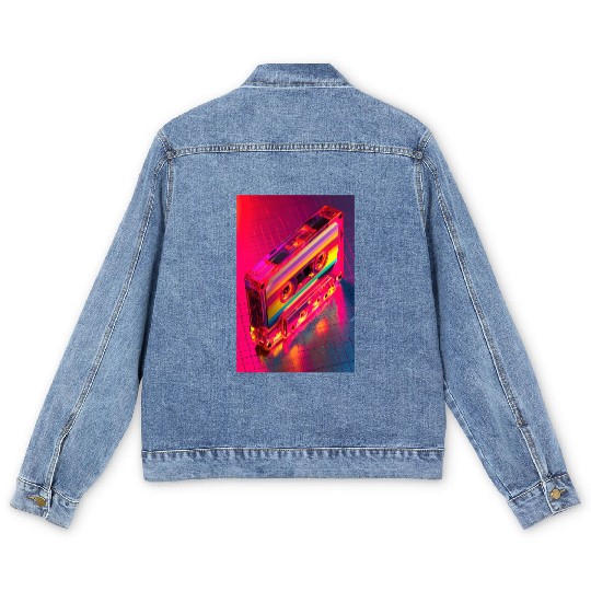 Neon Rainbow Cassette Tape Men's Denim Jackets