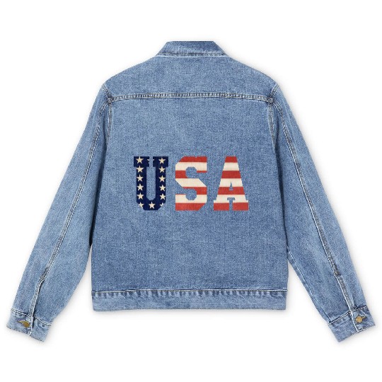USA Patriotic design with the colors of the flag Men's Denim Jackets