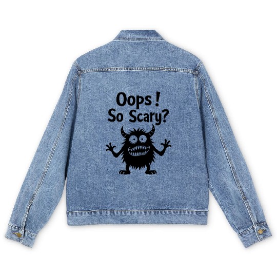Oops! So scary? Funny Monster Men's Denim Jackets