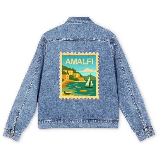 Vintage Style Stamp - Amalfi Italy Men's Denim Jackets
