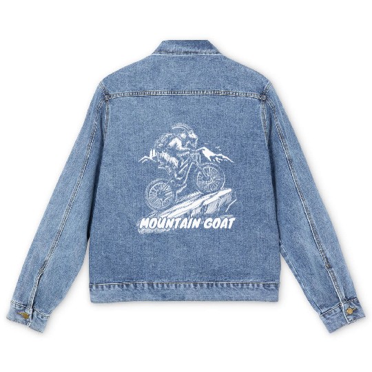 Mountain Goat on Bike Men's Denim Jackets