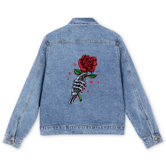 Skeleton Hand with Rose – Gothic Romance Art Men's Denim Jackets