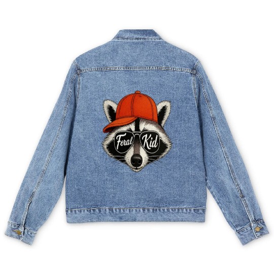 Feral Kid Raccoon Graphic Men's Denim Jackets