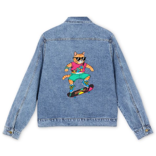 Radical Retro Skater Cat Men's Denim Jackets