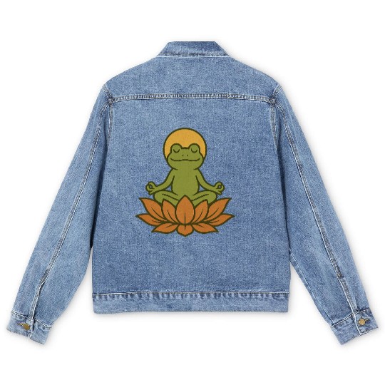Serene Lotus Frogs Meditation Design Men's Denim Jackets