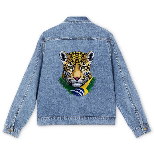 Brazil Jaguar Head Green Yellow Blue National Flag Men's Denim Jackets