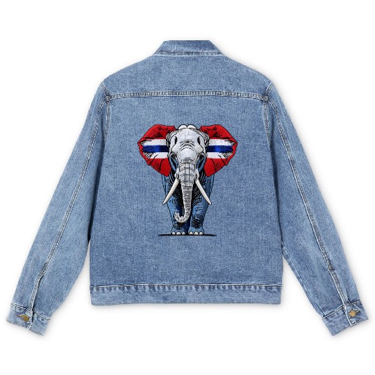 Thailand Elephant Red White Blue National Flag Cul Men's Denim Jackets