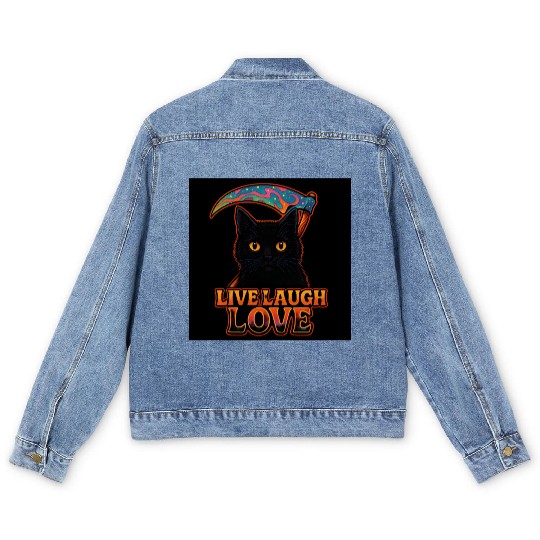 Black Cat Psychedelic Live Laugh Love Men's Denim Jackets