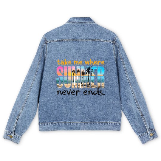 Sunset Beach Paradise Typography Men's Denim Jackets