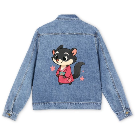 Kawaii Sly Fox in Traditional Kimono Men's Denim Jackets