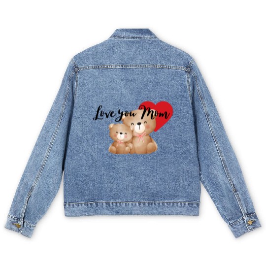 Adorable Mom and Cub Love Bears Men's Denim Jackets